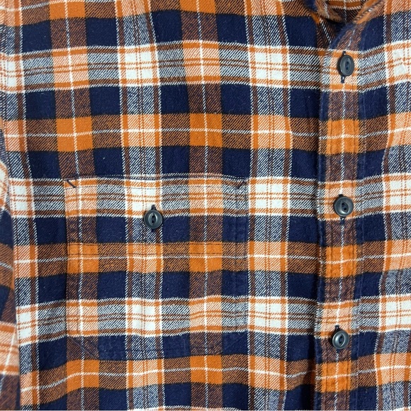 J. Crew Men's Orange Blue Plaid Flannel Button Down Shirt Size Large - Picture 3 of 8